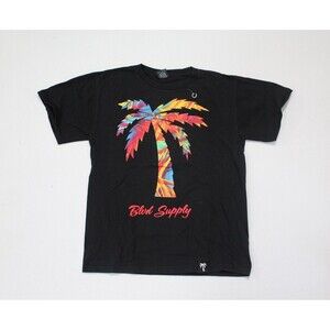Blvd Supply Men Black Tee Shirt Palm Tree Print Casual Size XL